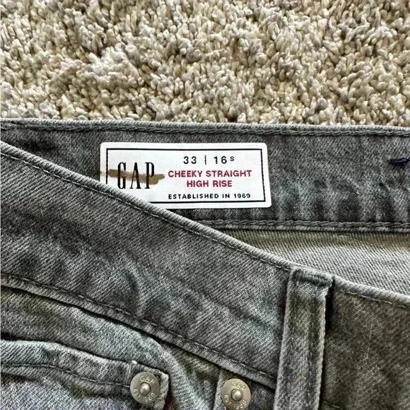GAP Cheeky Straight High Rise Gray Button Fly Jeans 33 16 short fray raw hem - Picture 8 of 14